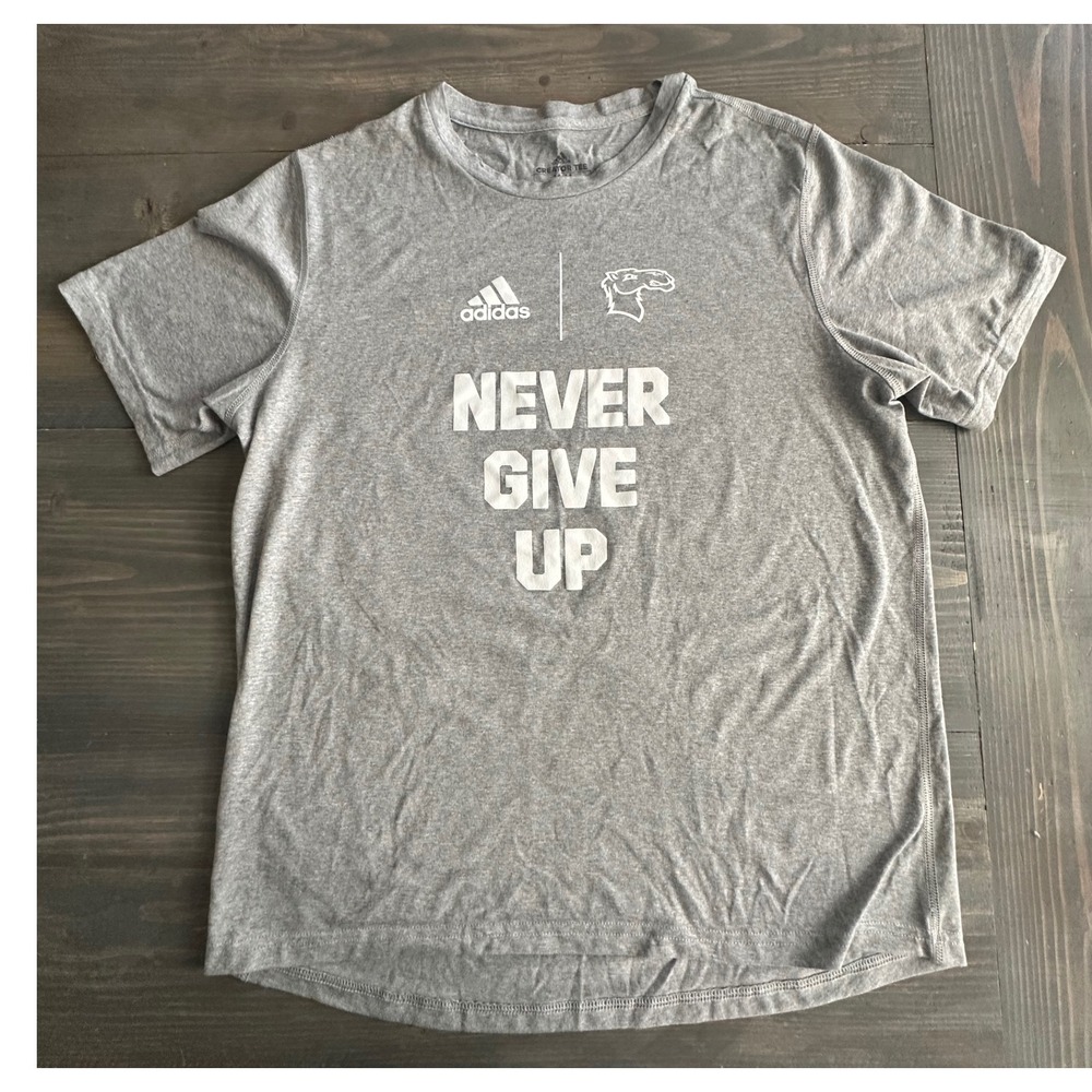 Adidas Womens Creator T-Shirt Crew Neck Gray "Never Give Up" Graphic - Size‎ M